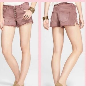 Sz24 Free People Runaway Slouch Button Fly Raw Edge Distressed Shorts Pink EUC